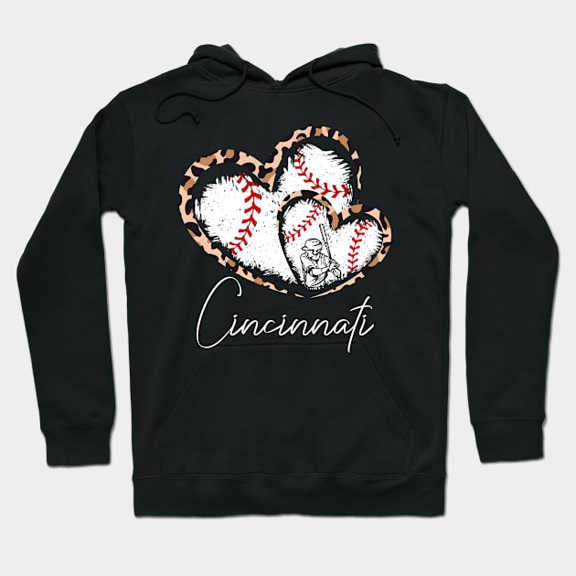 Cincinnati, Leopard Twins Hearts, Baseball, Baseball players Hoodie by Sandra Holloman